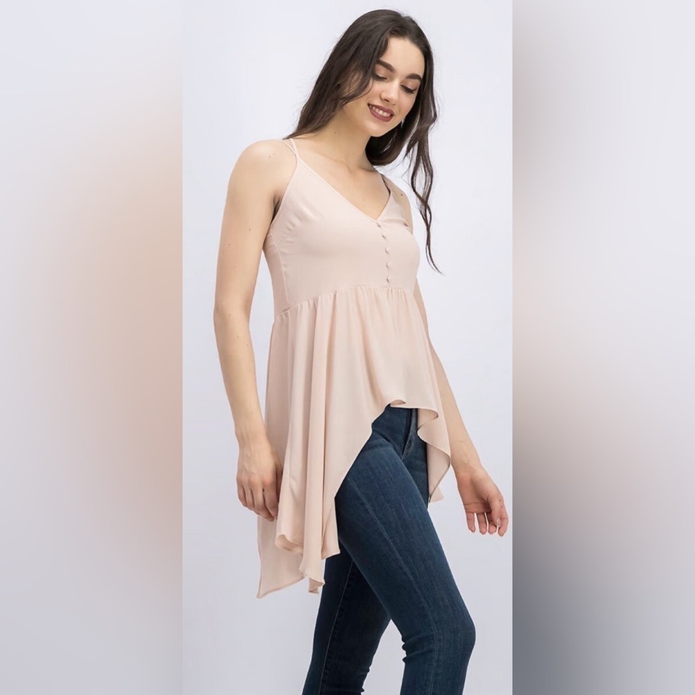 BCBG MAXAZRIA Cameron Peplum Ruffle Asymmetric Blouse, Pink (XS)